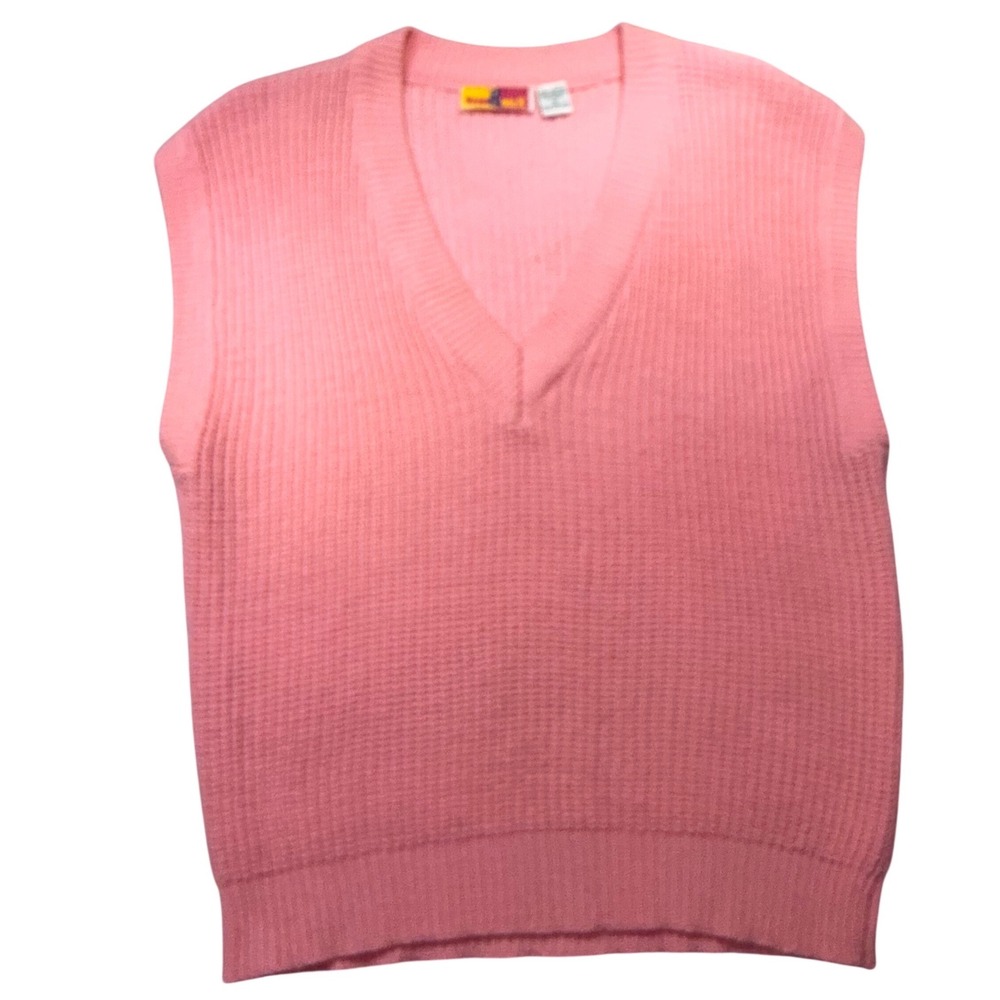Vintage Sam & Max Pink V-Neck Sweater Vest Chunky Knit Sleeveless Top Medium